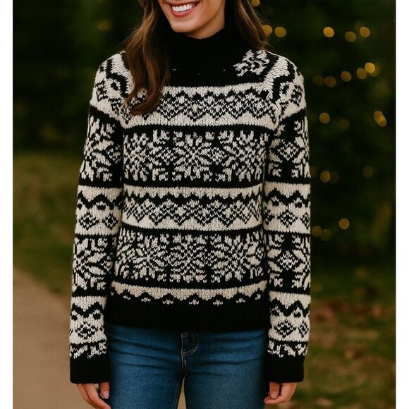 Vintage 90s Ann Taylor Fair Isle Sweater Mock Neck Size Medium Women's - Picture 1 of 4
